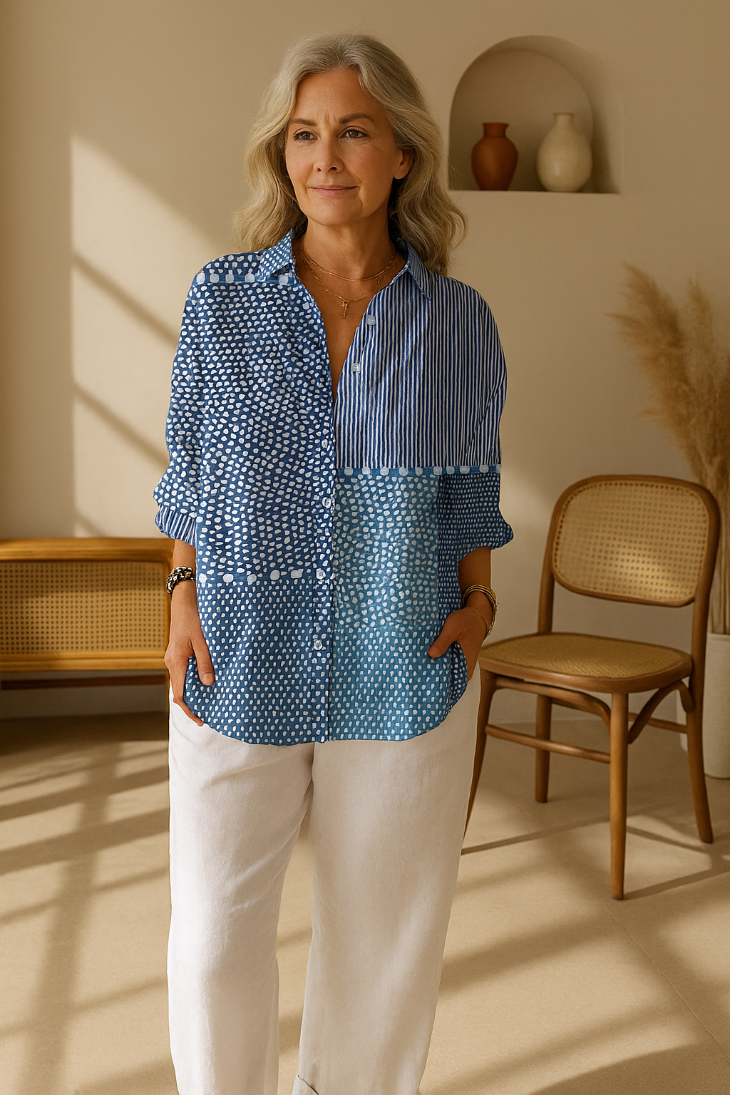 Fiora | Ocean Patchwork Blouse