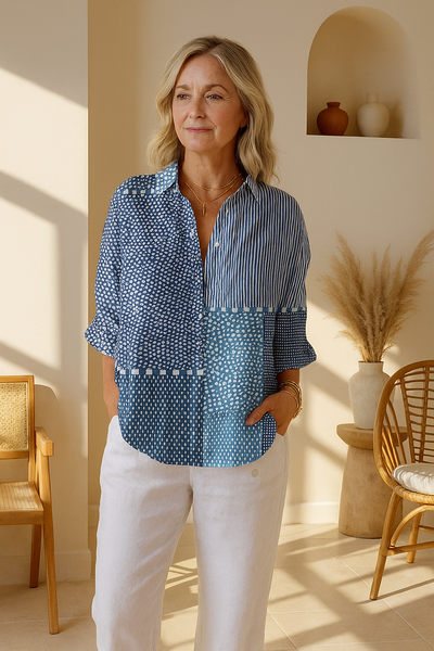 Fiora | Ocean Patchwork Blouse