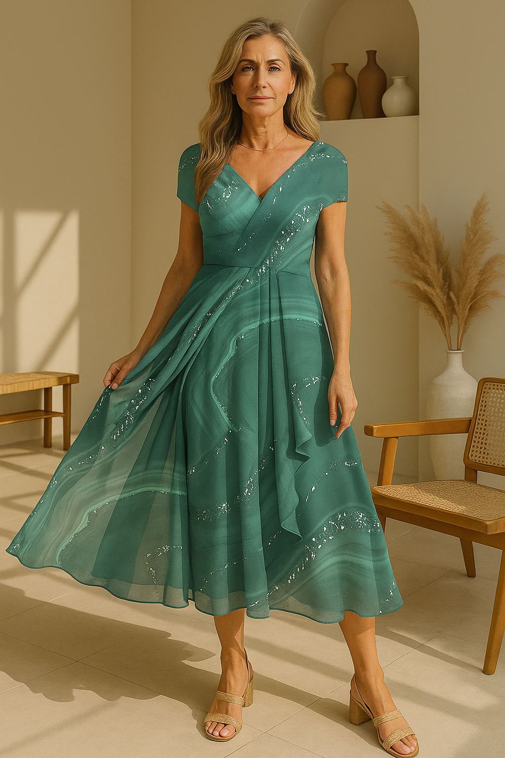 Zara | Elegant V-neck Midi Dress