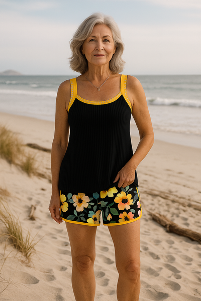 Maren | Swimsuit Tank Top with Floral Boxer Set