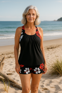 Camille | Red Floral Tankini Set